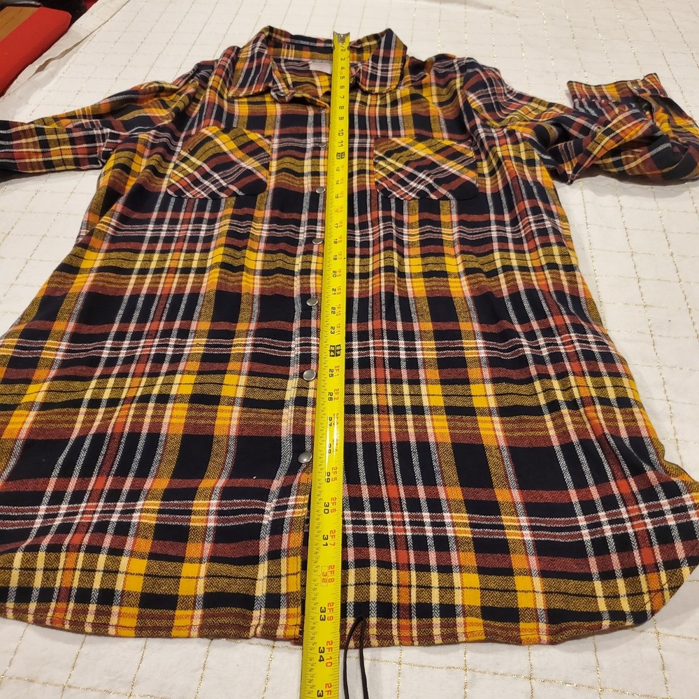 Flannel Longsleeve Check Shirt For Women Button Down Yellow Black Sz 2XL - Picture 5 of 8